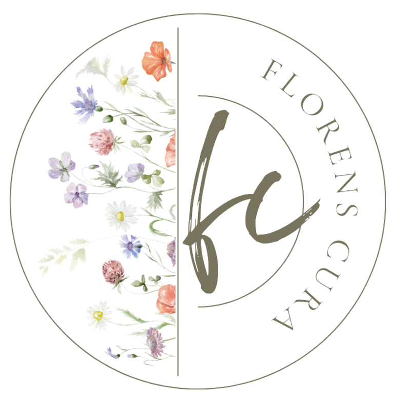 Logo von Florens Curva mit floralen Motiven und stilisiertem Schriftzug.